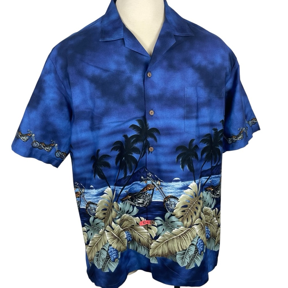 Men's Pacific Legends Island Motorcycle‎ Theme 100% Cotton Button Down 2XL 0102